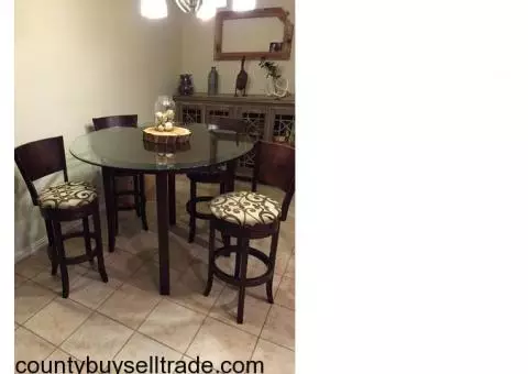 Glass top tall table & chairs